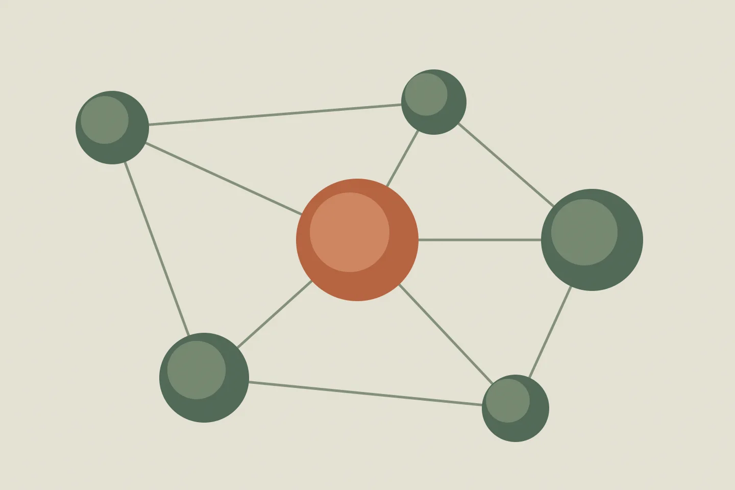 A network of connected circles arranged around a central clearing point