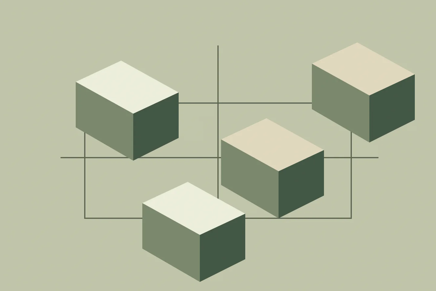 Stacked modular blocks connected by thin lines on an olive background